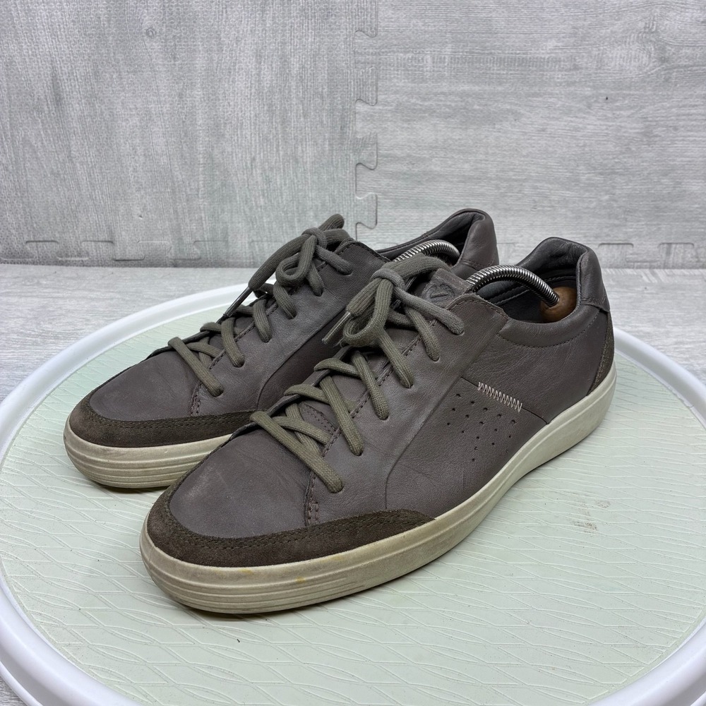 Ecco Mens Soft 7 Street Sneakers EU 45 US 11 Gray Nubuck Casual Shoes Leather